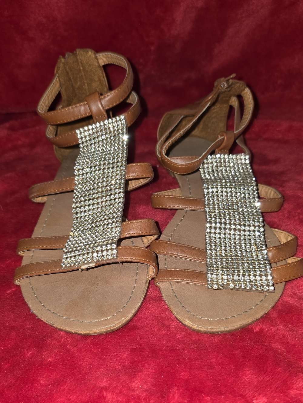 Rue21 Brown Rhinestone T-Strap Gladiator Sandals